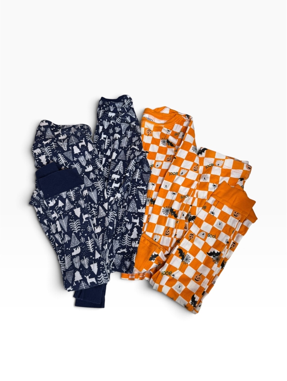 Old Navy boys pajama pants lot navy print and orange checkerboard